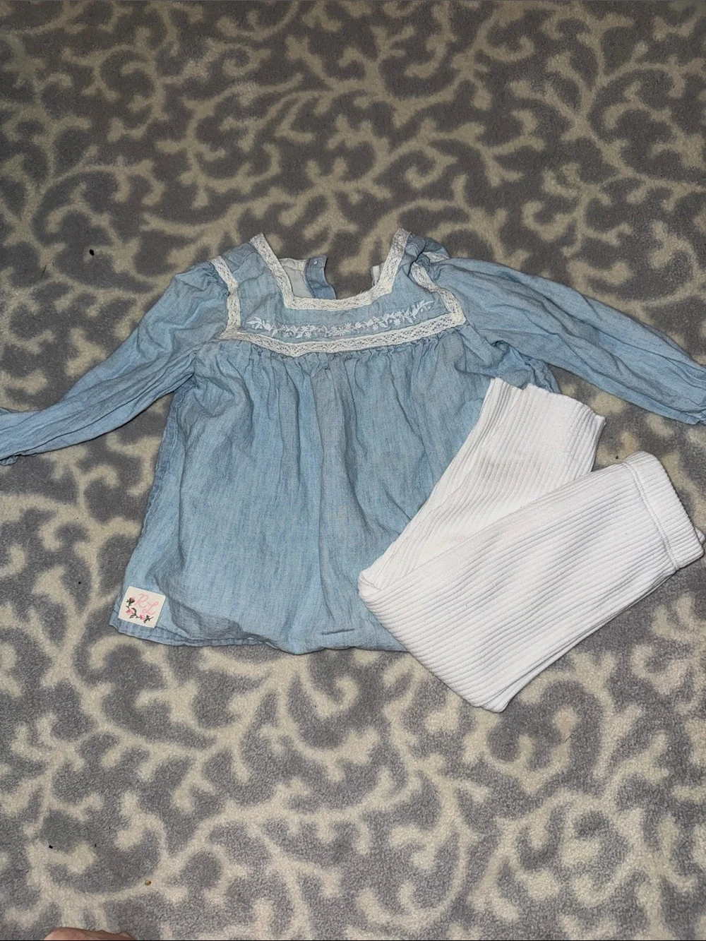 🩵RL🩵 EUC 24m Chambray Top & Ribbed Legging Set. Adorable - like new!
